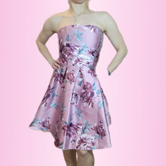 🌷Speechless Womens Pink Floral Strapless Short Fit + Flare Dress Juniors 9 - Picture 1 of 7
